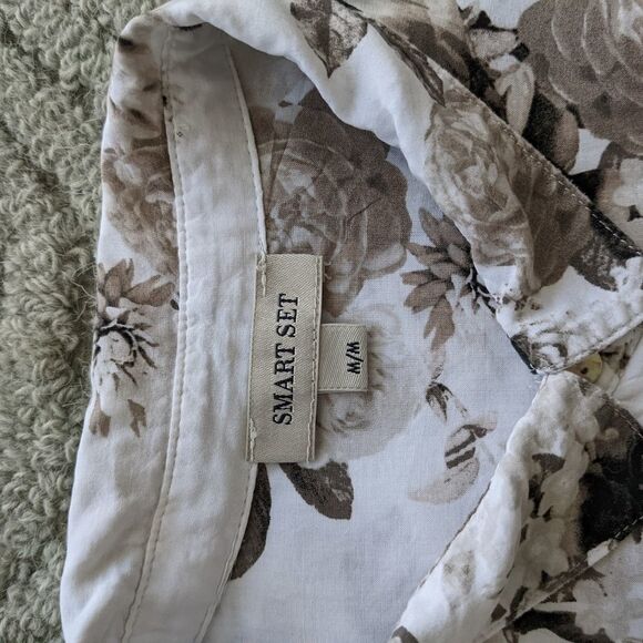Smart SET white floral blouse crop top brown roses viscose Medium reworked - Picture 5 of 11
